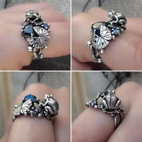Hot Sale Vintage Thai S925 Anemone Frog Ring, Female Totem Mascot S925 Silver Ring Jewelry