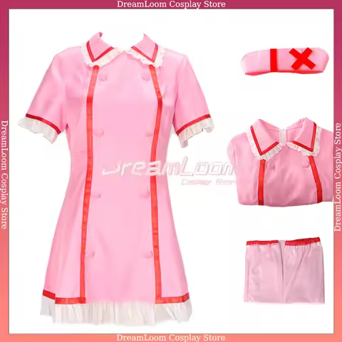 Nurse Cosplay Costume, Wome Pink Dress Nurse Costume Halloween Outfit With Nurse Hat