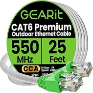 GearIT Cat6 Outdoor Ethernet Cable (25 Feet) CCA Copper Clad, Waterproof, Direct Burial, In-Ground,