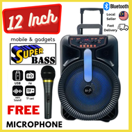Trolley Wireless Speaker Bluetooth 2000W 12 Inch Super Bass Subwoofer Audio Portable Speaker Outdoor Wired Microphone