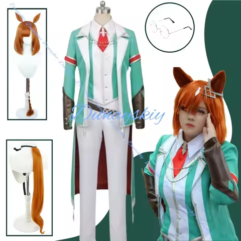 Game Uma Musume Pretty Derby Ikuno Dictus Cosplay Costume Wig Green Coat Top Pant Outfit Halloween S