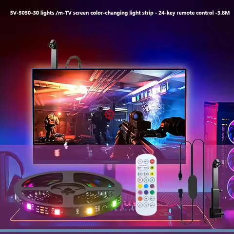 Bluetooth App RGBIC LED TV Backlight with Camera 5M 3.8M Screen Sync App Control for 55-75 Inch TV A