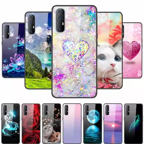 Glass Back Cover For Oppo Reno3 Pro 5G Case 6.5" Fashion Tempered Glass Case For Oppo Reno 3 Pro Cas