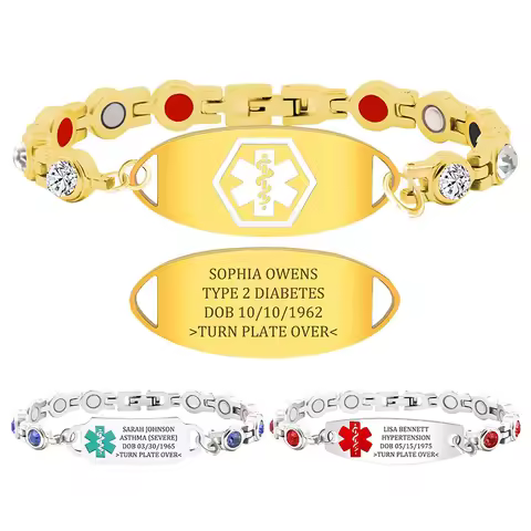 Custom Medical Bracelets Personalized Medic ID Bracelet Custom Stainless Magnetic Therapy Bracelet I