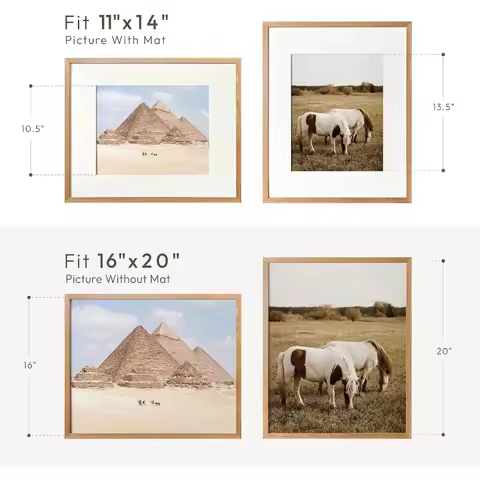 16x20 Picture Frame, Solid Oak 16x20 Picture Frame with Mat, 20x16 Natural Wood Frame for Wall Art P