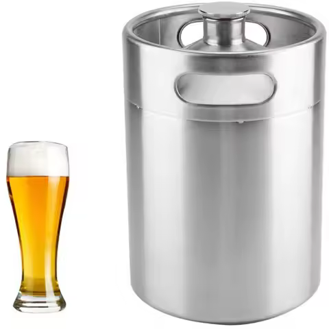 2L/3.6L/5L Beer Barrel Mini Keg Style Growler Stainless Steel Beer Supplies Holds Beer Double Handle