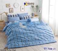 TOTO (TT708ฟ้า) ลายสก๊อต กราฟฟิค Graphic ชุดผ้าปูที่นอน ชุดเครื่องนอน ผ้าห่มนวม  ยี่ห้อโตโตแท้100%