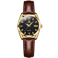 OLEVS 5522 Simple Women Quartz Watch Gift Leather Watchband Round-dial Wristwatch Calendar Luminous