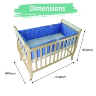 Opus ILUV Wooden Baby Cot with Cotton Mattress, Bumper Pad, Cotton Latex Pillow [ Foldable and come with wheels]