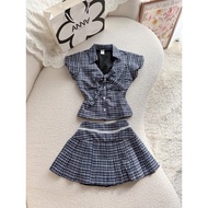 Women's Checkered Bow Tie Shirt and Anna Skirt Set - Bara Set 2 piece set women korean 2 piece set w