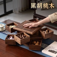 Black Walnut Storage Box Solid Wood Storage Cabinet Jewelry Box Snack Box Multi-Layer Storage Box Bl