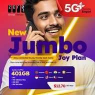 Zero1 Jumbo Joy Plan – $12.70 / 30 Days | 401GB Data | 701 Local Mins | 201 IDD Mins + 5G / Top Up /