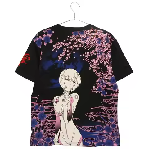 Casual 3D Printed T-shirt Featuring Asuka Ayanami From *Neon Genesis Evangelion* with Cherry Blossom