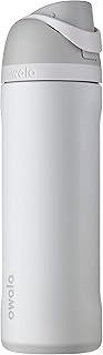 Owala FreeSip Stainless-Steel Insulated Water Bottle with Locking Push-Button Lid, 24-Ounce, White (