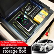 TOYOTA ALPHARD VELLFIRE AH30 AGH30 ANH30 2015-2022 car storage box mobile phone wireless charger ABS internal accessories