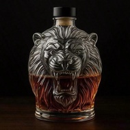 1pc Creative Lion Head Decanter - Durable Glass Whiskey, Brandy, Absinthe Decanter With Stable Base,
