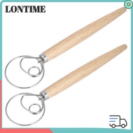 LONTIMY 2pcs Bread Whisk, mix Wooden Handle Danish Dough Whisk, Professional Single lap Food-Grade S