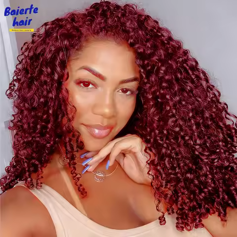 Burgundy 99J Pixie Curly Human Hair Bundles 14-24 Brazilian 100% Virgin Human Hair Bundles Unprocess