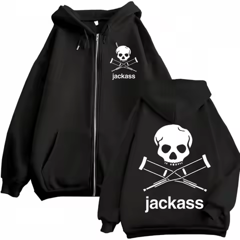 Jackass Print Men Winter zip hoodie 100%Cotton fashion Women Vintage fleece sweatshirt Casual fall c