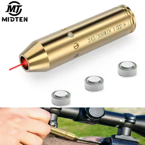 MidTen Class IIIA 243 308 Red Dot Bore Sight Laser Fit Handgun Rifle Picatinny Mount with Batteries 