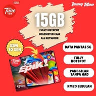 (TuneTalk) Unlimited Call All Network RM20 + 15GB High-speed Data 5G