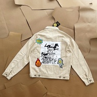 Drew Smiley Alien Badge Painting Denim Jacket - Vintage Retro Style