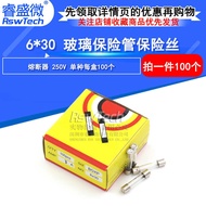 Glass Fuse Tube 6 * 30 3A250V Double Cap Glass Fuse 6x30 1 Box 100 Fuses