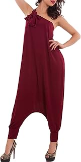 FI-2610 60148-71-125-1 Women's Harem One-Piece One-Piece One-Shoulder with Bow on One Shoulder Red O