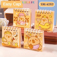 1pc 2026 New Year Calendar Capybara Panda Pony Style Portable Coil Schedule Planner Desktop Decorati