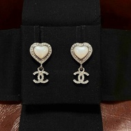 CHANEL 香奈兒 23B 愛心滿鑽雙C吊墜耳釘/耳環