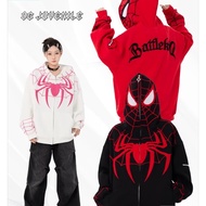 American Retro Spider Embroidery Hoodie For Women High Quality Spiderman Hoodie Zip Up Casual Loose 