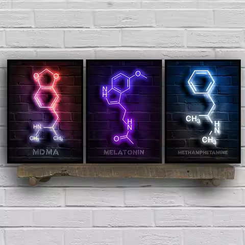 Modern Chemistry Neon Molecule Sign Psilocybin Xanax Thc Poster Hd Print Canvas Painting Wall Art Pi