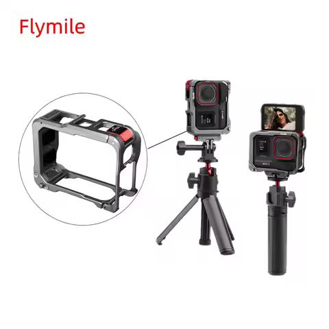 Flymile Aluminum Alloy Frame for Insta360 Ace Pro Protective Case With Expansion Cold Shoe Metal Cam