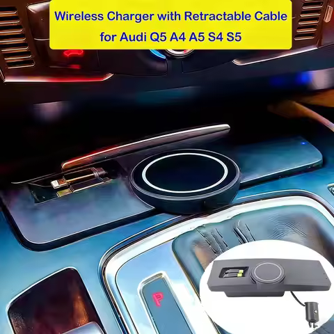 Magnetic Wireless Charger For Audi Q5 A4L A5 S4 S5 RS4 RS5 Dual Retractable Charging Cable B8 65W Fa