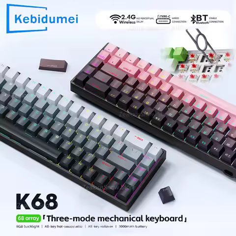 K68 Mechanical Keyboard 2.4G RGB Backlight Keyboard Tri-Mode Bluetooth 5.1/Wireless/C-Wired Hot-Swap