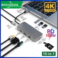 เคส GOOJODOQ USB C Hub 10ใน1จอแสดงผล Type C พอร์ต HDMI 4K RJ 45สาย VGA PD 100W 3.5มม.การ์ด SD TF การ