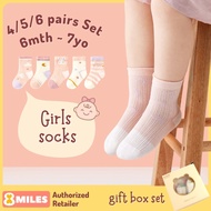 [4/5/6 pairs set] Baby Toddler Girls Socks 6mth to 7yo Cotton Breathable Thin Summer Quarter Crew Sp