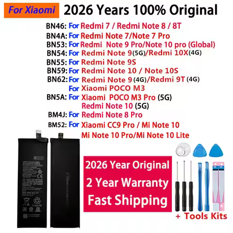 Original BM52 BM4J BN53 BN55 BN59 BN62 Battery For Xiaomi Redmi Mi Note 7 8 8T 9 9T 9S 10 10X 10S PO