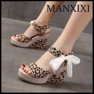 MANXIXI Fashion Women Wedge Heels 3.93 Inches Beautiful Leopard Pattern Sandals (Size 35-42)