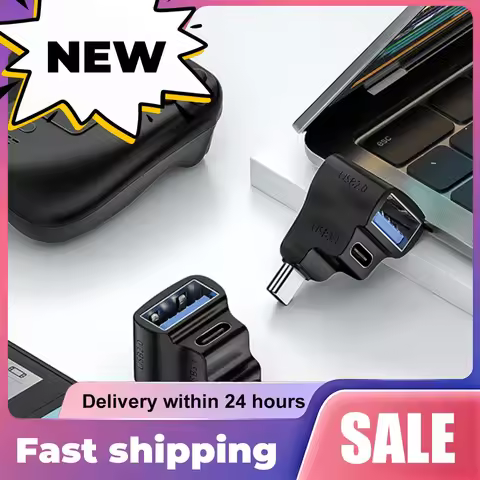 1 To 2 USB-C Male To USB-C USB-A Female Adapter 100W USB-C To USB-C USB-A Connector 20Gbps 180 Degre