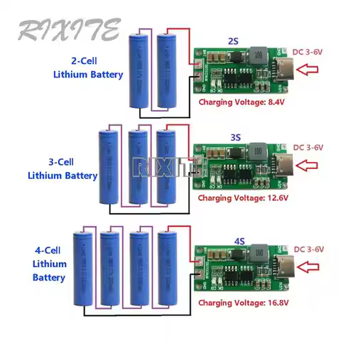 Type C BMS 2S 3S 4S 1A 2A 4A 18650 Lithium Battery Charger Board USB C Step-up Boost Module For Li-P