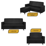 Living Mall Dorcas Fabric/ Leather 2, 3 Seater Sofa Set + Ottoman In Grey, Brown, And Black