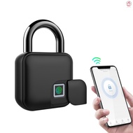 ◇Smart Padlock Fingerprint &amp; APP Unlocking 300mAh Rechargeable Fingerprint BT Lock Keyless 10 Sets Fingerprints IP65 Waterproof Anti-Theft Security Padlock Door Luggage Case Outdoor (Black)