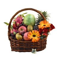 FNP Mixed Flowers & Assorted Fruits Brown Basket