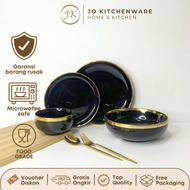 Premium Ceramic Black Gold List Dinner Plate and Bowl SET Black Goldtone Plate/ LuxuryELEGAN JJ404 J
