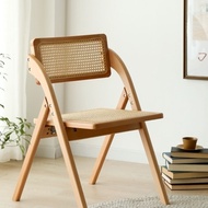 Rattan Chair Solid Wood Folding Rattan Chair Nordic Folding Chair Real Rattan Chair Ins Simple Folding Chair Living Room Folding Rattan Chair