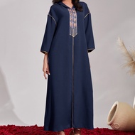 Chi tiết băng dính tương phản Djellaba dài tay khiêm tốn, Kaftan