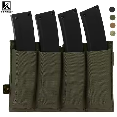 KRYDEX Quadruple Elastic Open Top SMG Magazine Pouch MOLLE Tactical MP5/ MP7 / Kriss Mag Pouch Holde