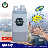 HCL 32% Murni Asam Klorida 1 liter Untuk Pembersih Kerak Kamar Mandi / Pembersih Noda Membandel / Kerak Wastafel Jamur Porcelain / Lantai dan dinding Keramik / Noda di Kran Stainless / Pembersih WC / Pembersih toilet