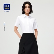 เสื้อเชิ้ตแขนสั้น HLA เสื้อเชิ้ตแขนสั้นสีขาว ทรงปกติ คอปก ผ้าโพลีเอสเตอร์ คอตตอน โพลีอะซิเตท ยางยืด 